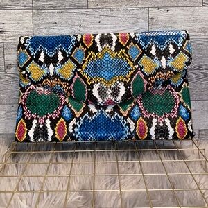 Multicolor snakeskin print clutch purse